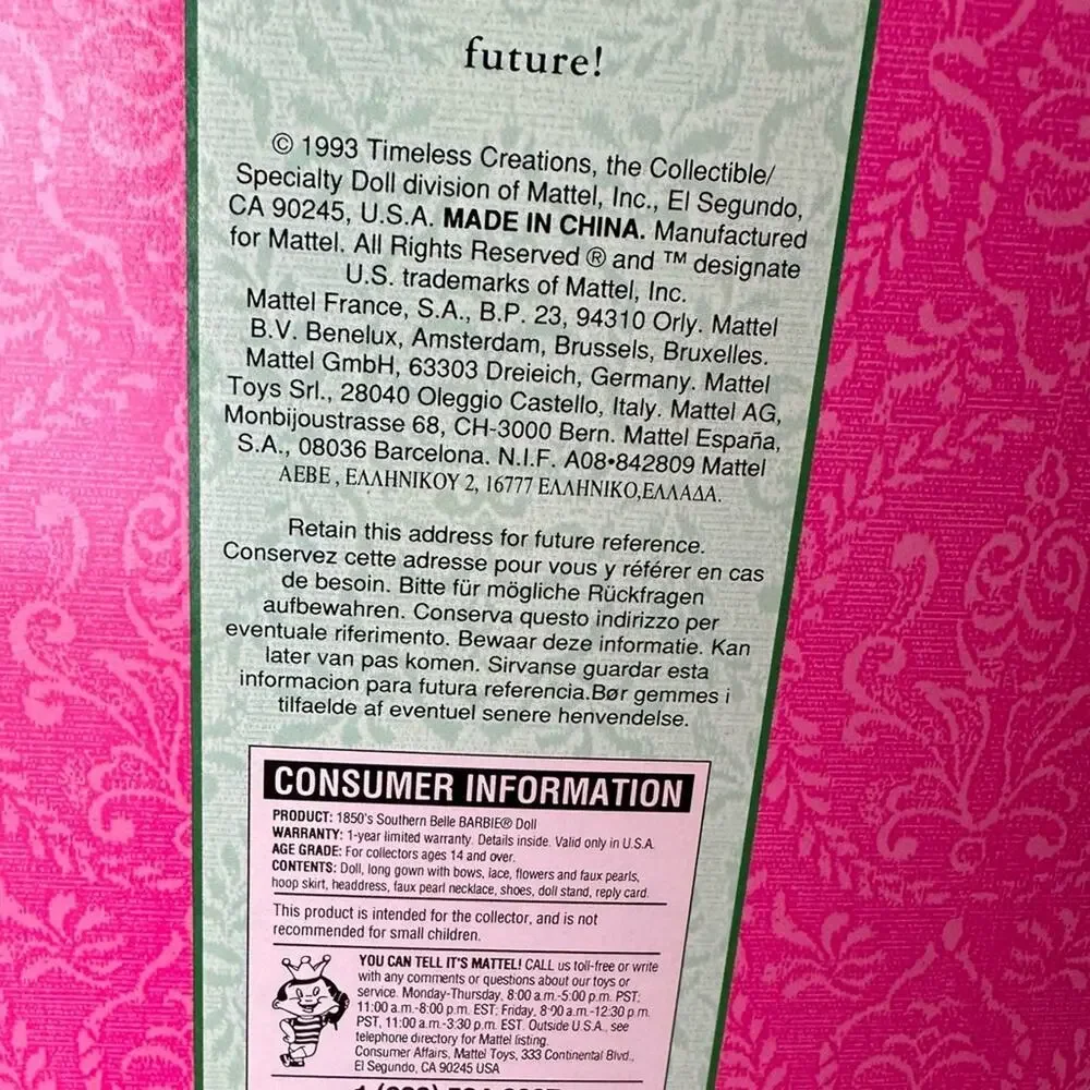 Vintage 1993 1850's Southern Belle Barbie The Great Eras Collection MIB NRFB
